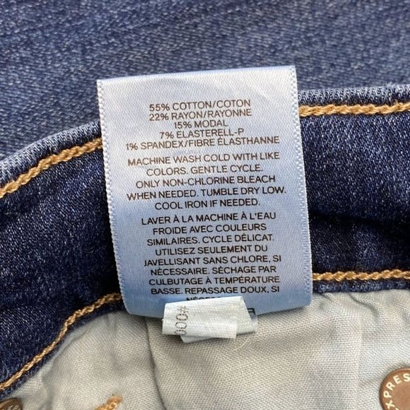 Express Mid Rise Skinny Jeans Size 2 LONG Performance Stretch Dark Wash Jeans - Picture 4 of 7